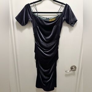 Nicole by Nicole Miller velvet ruched midi cocktail dress